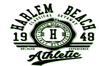 HARLEM BEACH GREEN  ON A  RED SHIRT